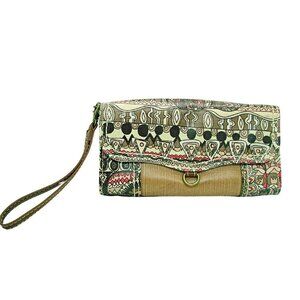 Sakroots Womens One World Wristlet Wallet Brown Tones Card Slots Fits Phone 8x4"